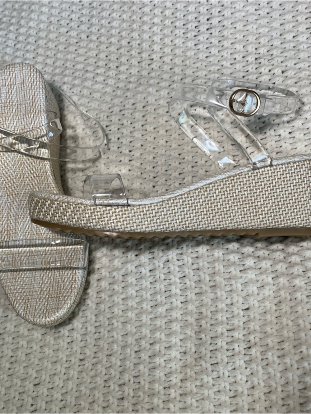 NWOB Clear Transparent Strap Wedge Sandals Natural Open Toe Ankle Straps Sz 9.5